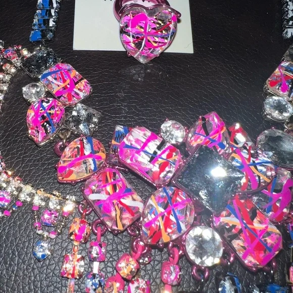 NWOT BETSEY JOHNSON HARLEM SHUFFLE NECKLACE, BRACELET, RING AND EARRINGS SET HTF - Picture 3 of 11